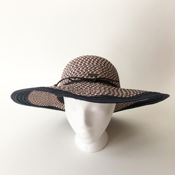 Betmar Wide Brim Floppy Beach Sun Hat Red Green White Cross Hatch Black Border - Picture 1 of 11